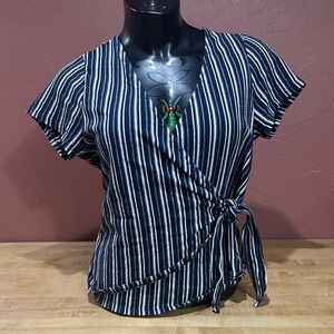 V-Neck Wrap Blouse [navy white]
